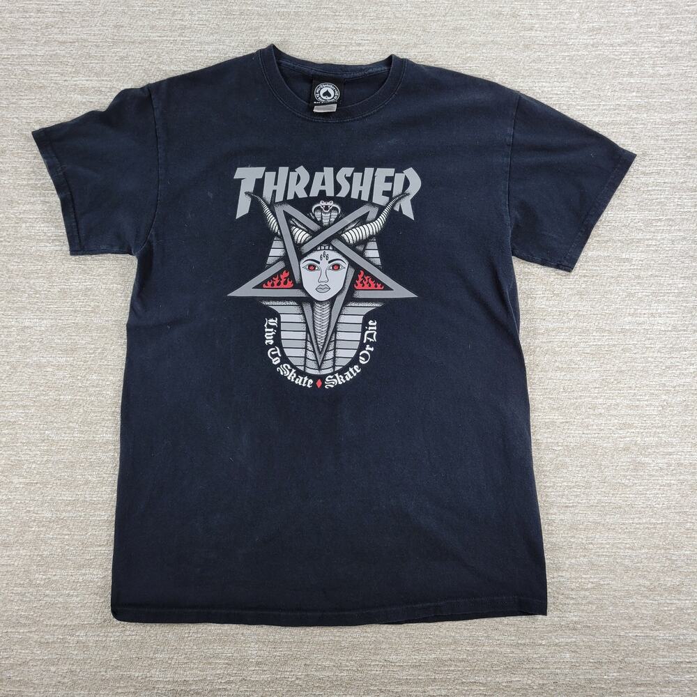 VTG Thrasher Goddess Tee Med Black Live to Skate Or Die Goth Y2K Gildan Tag